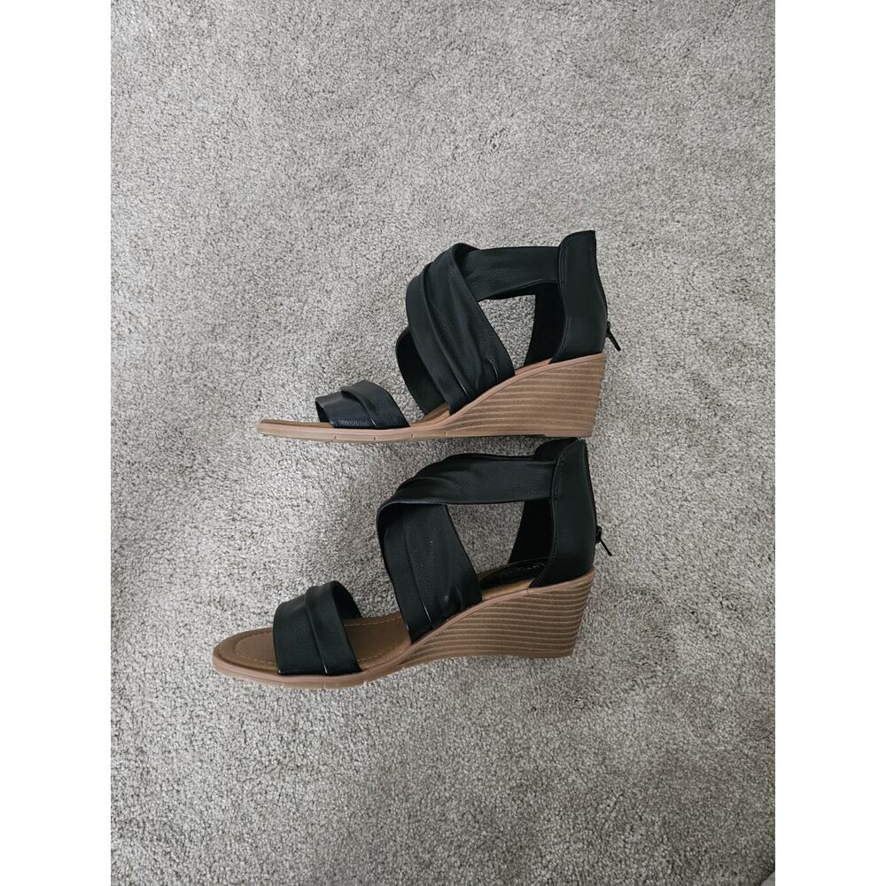 Eurosoft Black Wedge Sandals Size 8 Open Toe High Heel Summer Shoes - Picture 4 of 7